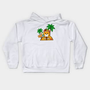 Cute Orange Cat on a tropical island Kids Hoodie